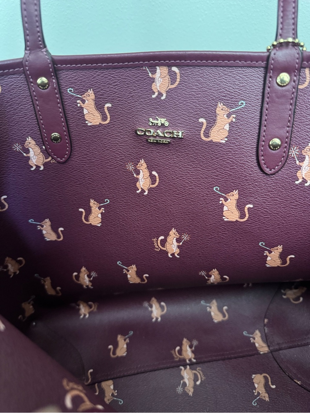 Coach Burgundy Tote with Gold Logo Accent - Reversible! - Picture 4 of 4